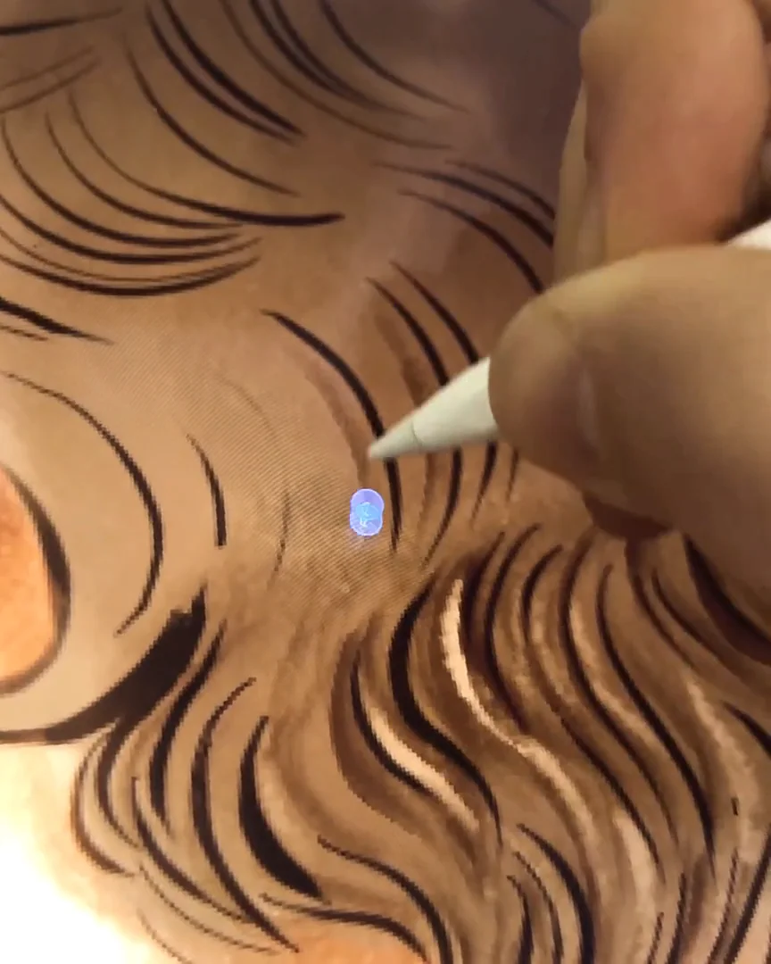 Time-lapse in Adobe Fresco: il colore su capelli, giacca, trench e vegetazione