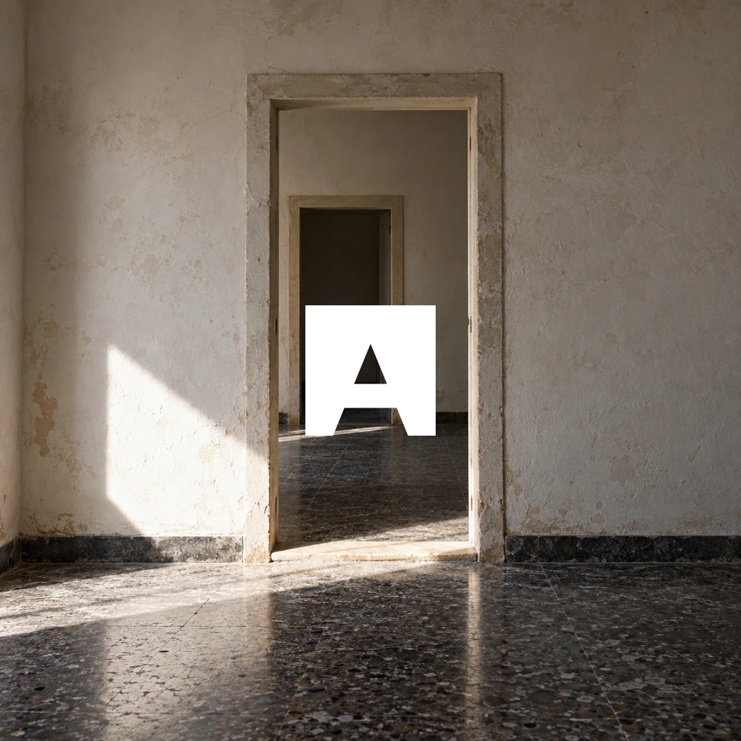 Ambienti in successione con monogramma bianco
