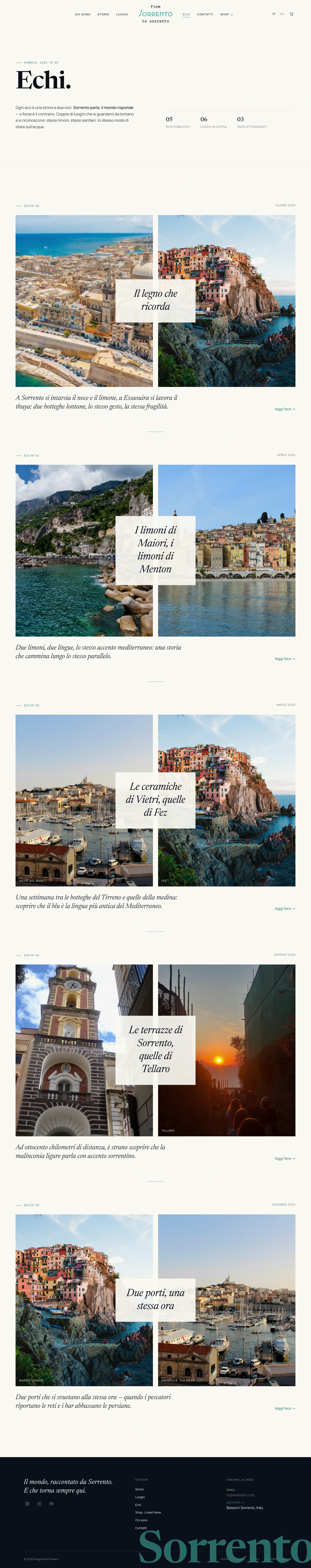 Pagina completa della rubrica Echi, dall’introduzione al footer