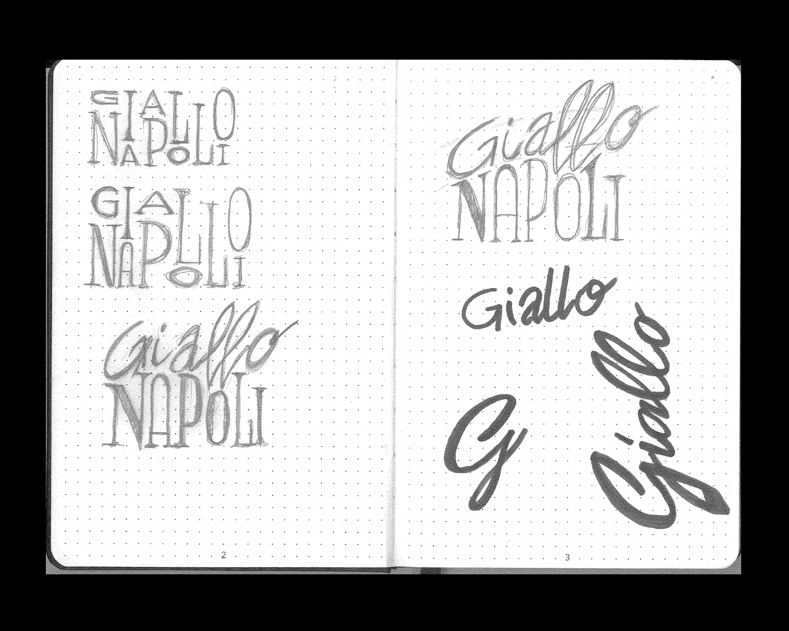 Quaderno originale con le esplorazioni a matita di Giallo Napoli
