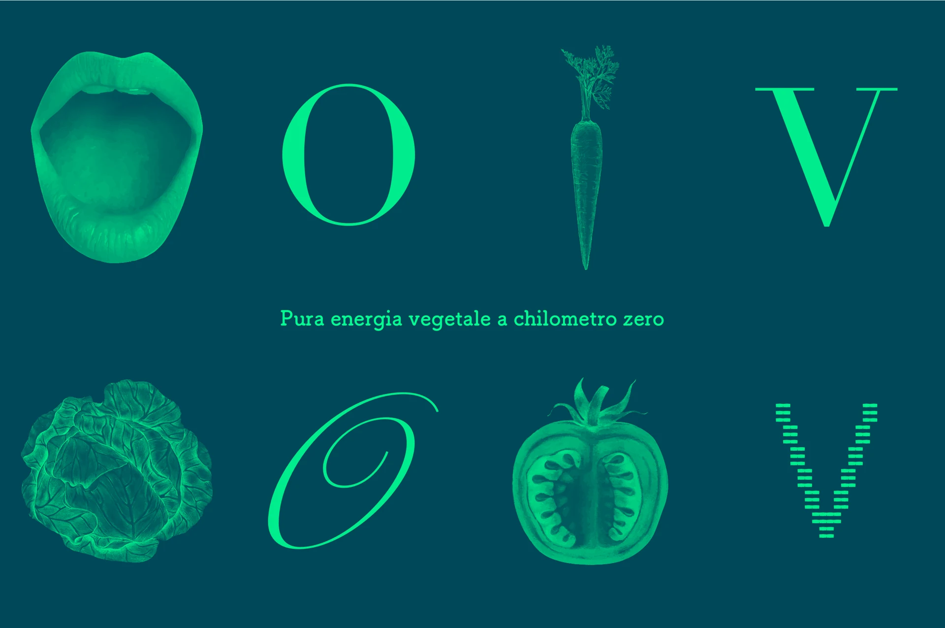 Relazioni visive tra bocca, O, carota, V e forme vegetali