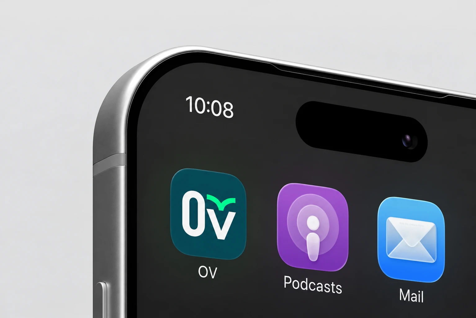 Applicazione del monogramma OV come icona su smartphone